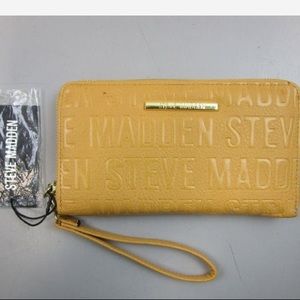 Steve Madden Signature Boxed Logo Women's Mustard Wristlet w/Tags
